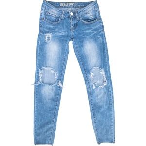 Machine Distressed Y2K Baggy Low Rise Jeans size 0